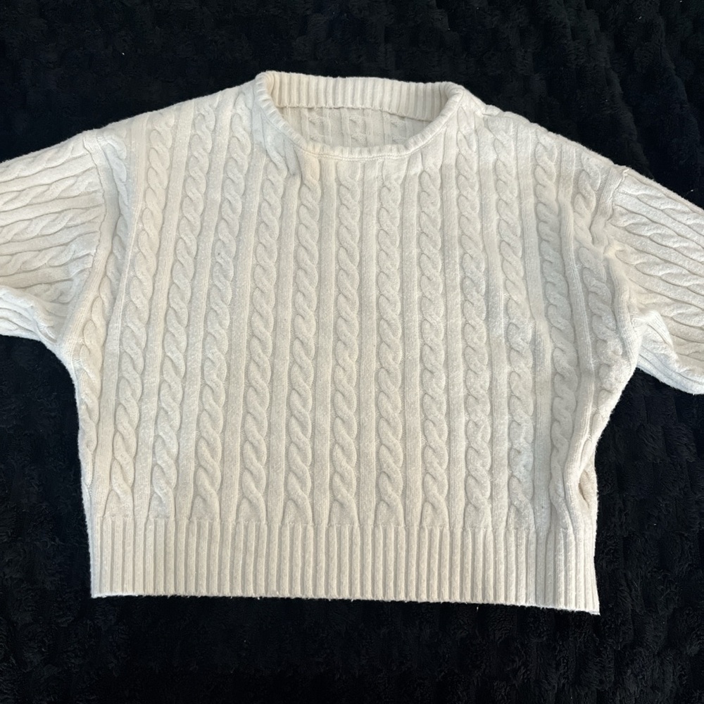 Cozy White Cable Knit Turtleneck Sweater